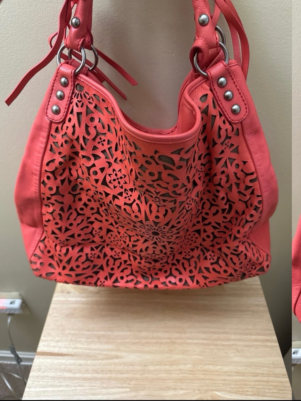Isabella Fiore Large Laser-Cut Tote Bag – Coral Pink